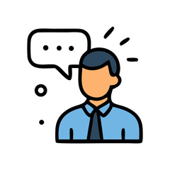 A person with a speech bubble indicating thoughts or communication, depicted in a simple, colorful icon style.