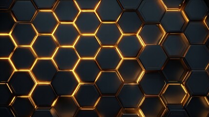 Abstract Hexagon Pattern: Dark & Golden Glow