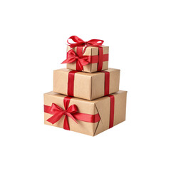 Fototapeta premium Stack of beautifully wrapped gift boxes tied with red ribbons presented for a special occasion