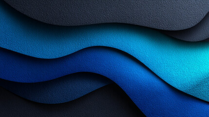 Dynamic wavy layers of textured blue and gray create an elegant abstract background design.