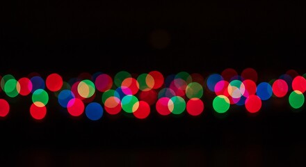 Colorful Bokeh Lights Against Black Background: Festive, Abstract, and Vibrant.