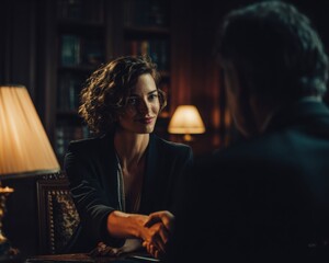 Close-Up Over-The-Shoulder Shot of a Woman Shaking Hands in a Professional Office