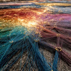 Close-Up Textural Shot of an Intricate Colorful Textile with Glittering Details and Patterns