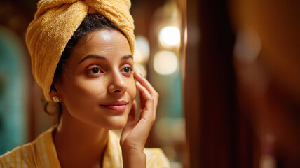 indian woman applying multani mitti face pack