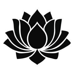 Black and White Stylized Lotus Flower Graphic Design Element monochrome