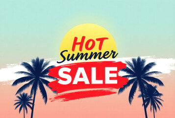 Obraz premium Hot summer sale banner with palm trees and sun