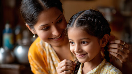 mother ready to daughter for going to school