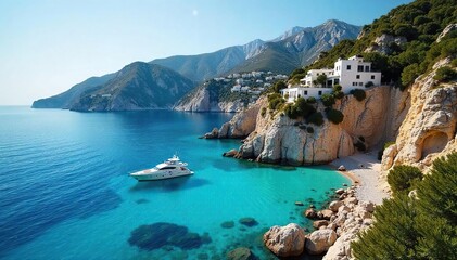 Fototapeta premium Luxurious Yachts at Anchor in the Turquoise Mediterranean A Serene Escape