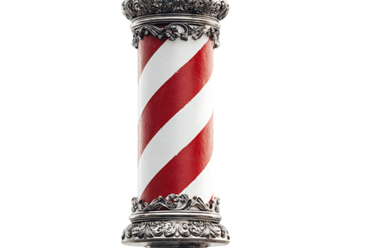 Classic red and white barber pole isolated on black background