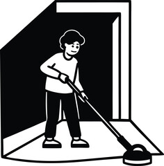 man with vacuum cleaner on white