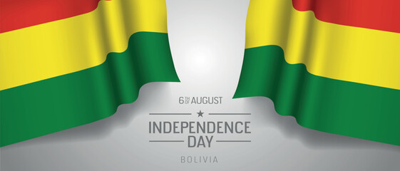 Bolivia happy independence day greeting card, banner with template text vector illustration. Bolivian memorial holiday 6th of August design element with 3D flag with stripes