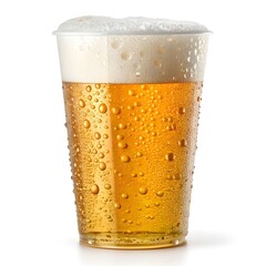 Refreshing Golden Beer in Plastic Cup with Foam and Condensation, Party Drink