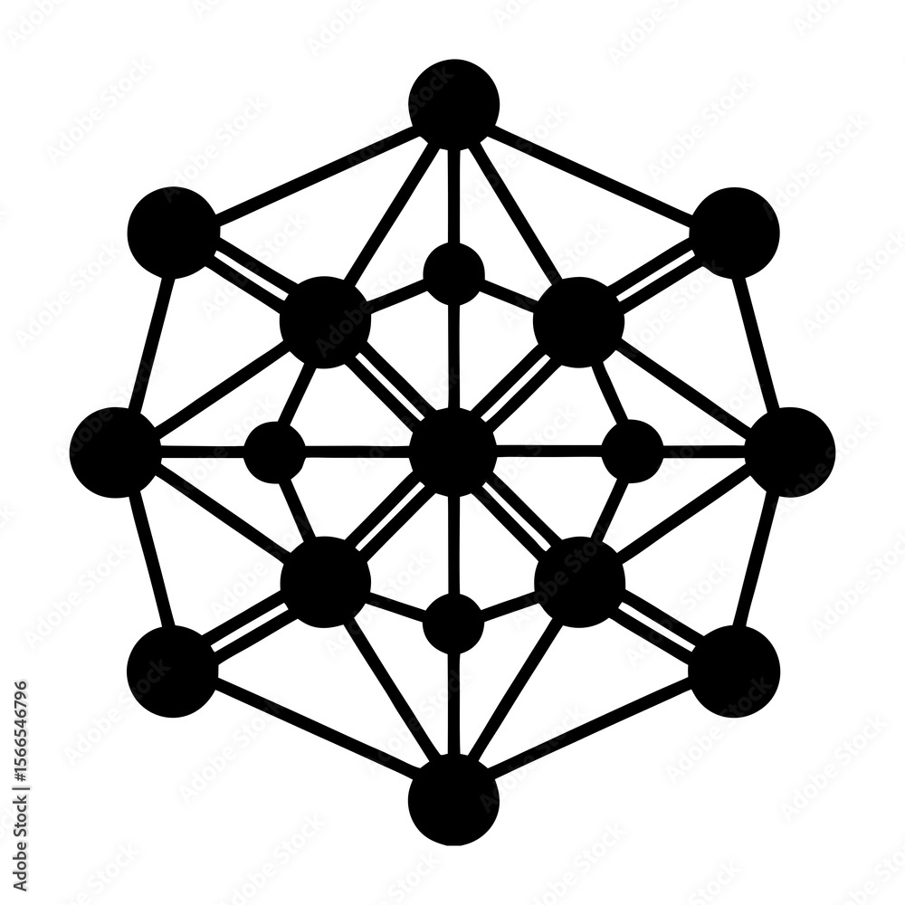 Poster abstract geometric network structure with interconnected nodes and lines forming a complex symmetric