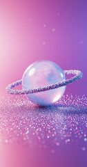 Celestial Orb A Dreamlike 3D Render of a Glittering Planet with a Sparkling Ring, Evoking Feelings of Wonder and Serenity.