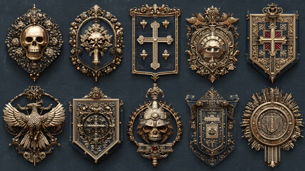 Ornate Golden Heraldic Emblems With
