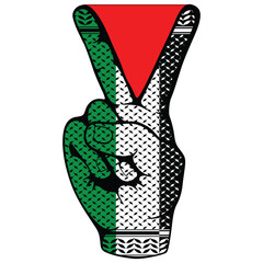 Victory Sign Hand Palestinian Resistance Symbol and Keffiyeh Pattern isolated on white

