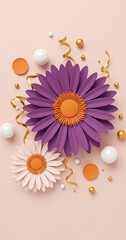 Elegant Paper Flowers 3D Floral Design with Gold Accents and Pastel Tones