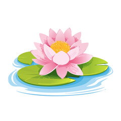 Beautiful Pink Water Lily on Lily Pads in Pond