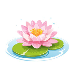 Pink Lotus Flower on Lily Pads in Blue Water Illustration
