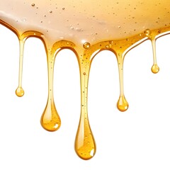Golden Viscous Honey Dripping on White Background, Sweet Liquid Texture