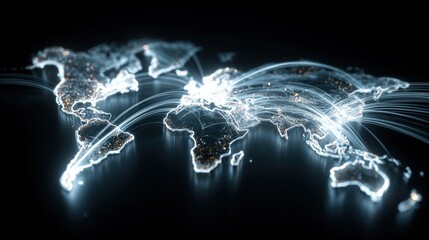 High-Tech 3D World Map With Illuminated Connections And Network Overlays