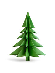 Obraz premium Paper origami Christmas tree in bright green on white background. Clean and creative mockup for DIY holiday projects or festive branding.