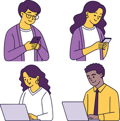 People using phones and laptops technology communication
