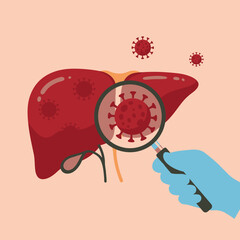 Human Liver Organ with Viruses Illustration, Medical Infection Concept