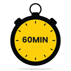 60  Minutes Timer Icon – Flat Vector Stopwatch