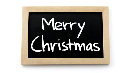 Small black chalkboard with handwritten &ldquo;Merry Christmas&rdquo; text and red support stand. Minimalist holiday decor perfect for festive mockups or seasonal product previews. Clean and bold, it adds a playf