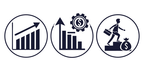 Graph diagram up icon, business growth success chart with arrow, business bar sign, profit growing symbol, progress bar symbol, growing graph icons &ndash; editable stock vector 
