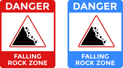 Danger Falling Rock Zone Sign. Danger Sign. Warning road sign falling stones. Yellow triangle signs. Road sign Caution landslide  © Sultana Design
