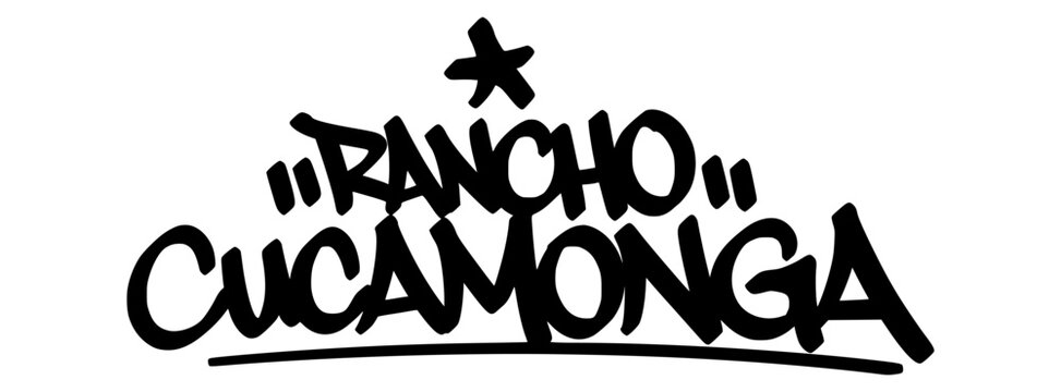 Rancho Cucamonga graffiti tag in bold black lettering on transparent background. Clean west coast energy with urban style for digital creative use