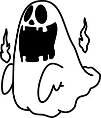 Hand drawn halloween groovy ghost outline doodle illustration