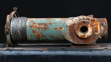 Rusty Industrial Pipe with Steel Wire Texture on Dark Background