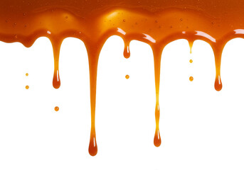 Caramel sauce dripping against a black background creating a sweet and delicious visual texture effect