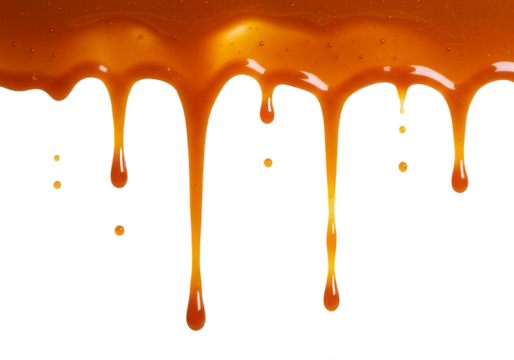 Caramel sauce dripping against a black background creating a sweet and delicious visual texture effect