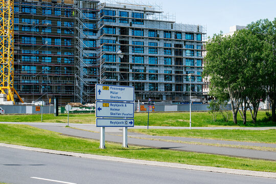 Modern construction site in Reykjavik with urban development and clear weather