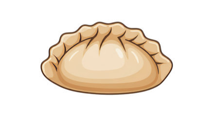 Illustration of a single dumpling with a crimped edge on a black background in cartoon style