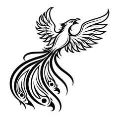 Obraz premium a black and white digital drawing of a phoenix.