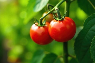 Ripe Red Tomatoes on the Vine A Close-Up of Summers Bounty, Vibrant Colors and Juicy Texture Perfect for Healthy Eating and Gardening Themes.