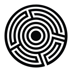 black abstract circular maze icon with segmented.