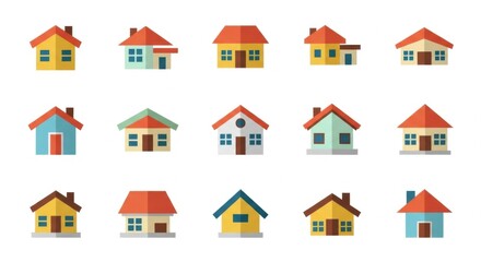 Fototapeta premium House Icons in Varied Styles and Colors Vector Illustration