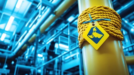Safety Tag and Rope on Industrial Column in Modern Facility