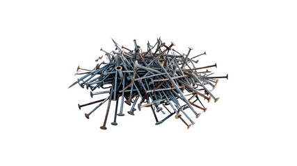 Fototapeta premium Pile of Rusty and Silver Nails on Transparent Background