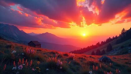 A serene sunrise paints the sky with vibrant hues as the day begins, casting a warm glow over a tranquil landscape Perfect for travel, nature, or inspirational projects , hues, journey, peaceful