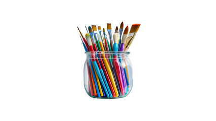 Fototapeta premium Colorful Artist Paint Brushes in Glass Jar