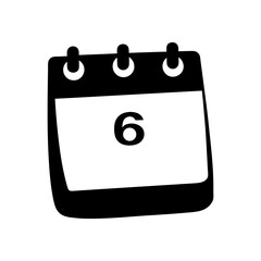 a minimalist flat design icon of a calendar (6) page silhouette vector illustration on white background