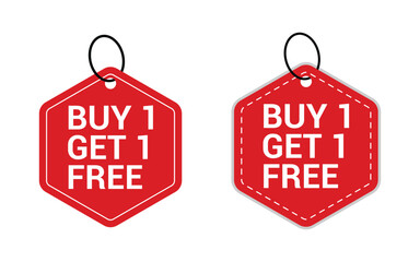 Buy, 1 to get 1 free offer label. Discount tag for special sale. Buy one get one free offer sale, banner vector design.