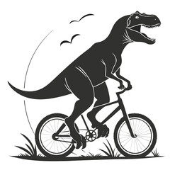 Fototapeta premium Tyrannosaurus Rex Riding Bicycle Silhouette Black White